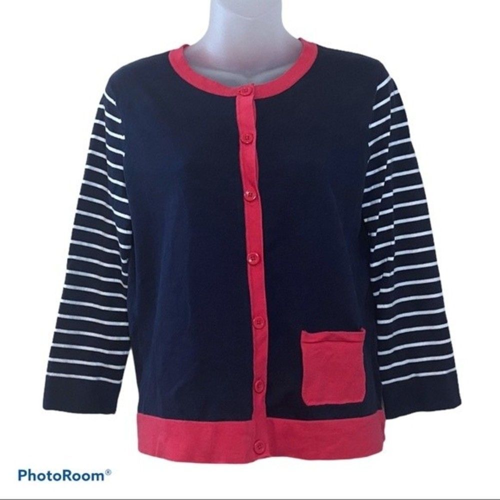 Jones New York Navy Pink Cardigan Size Petite Small